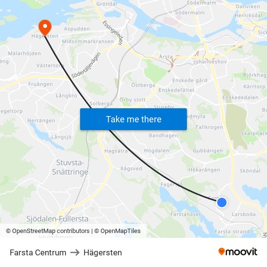 Farsta Centrum to Hägersten map