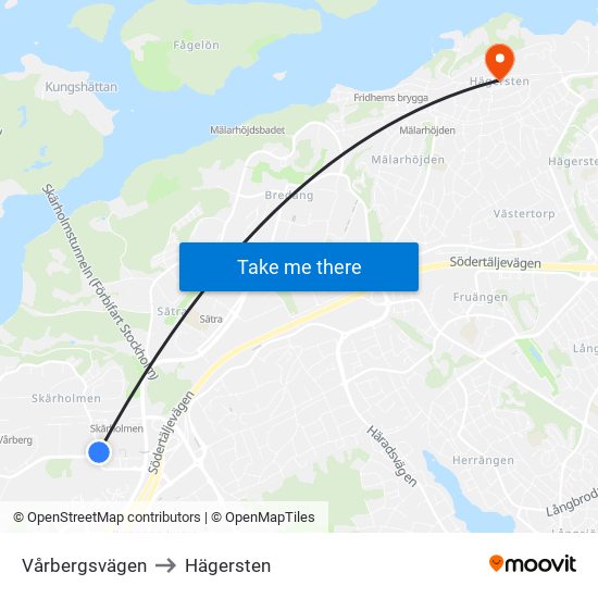 Vårbergsvägen to Hägersten map