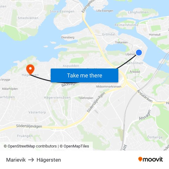 Marievik to Hägersten map