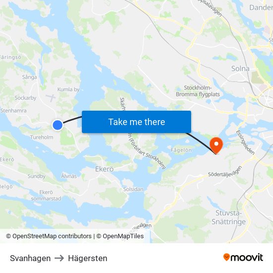 Svanhagen to Hägersten map