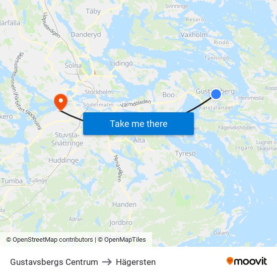 Gustavsbergs Centrum to Hägersten map