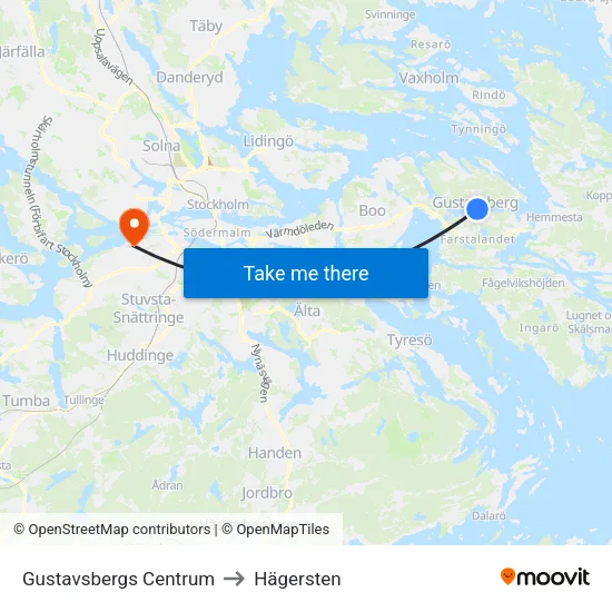Gustavsbergs Centrum to Hägersten map