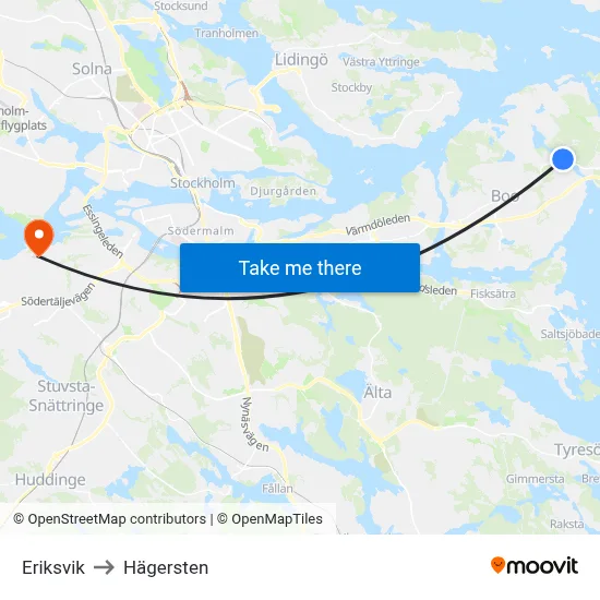 Eriksvik to Hägersten map