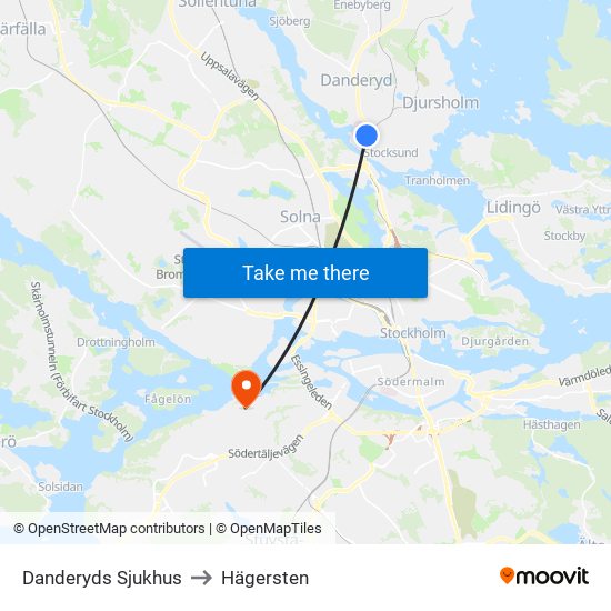 Danderyds Sjukhus to Hägersten map