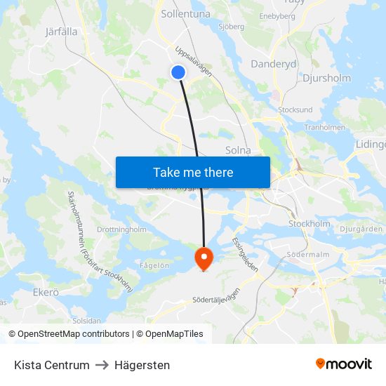 Kista Centrum to Hägersten map