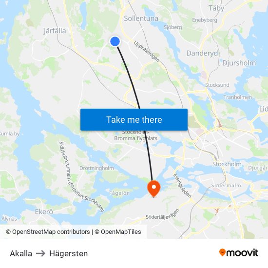 Akalla to Hägersten map