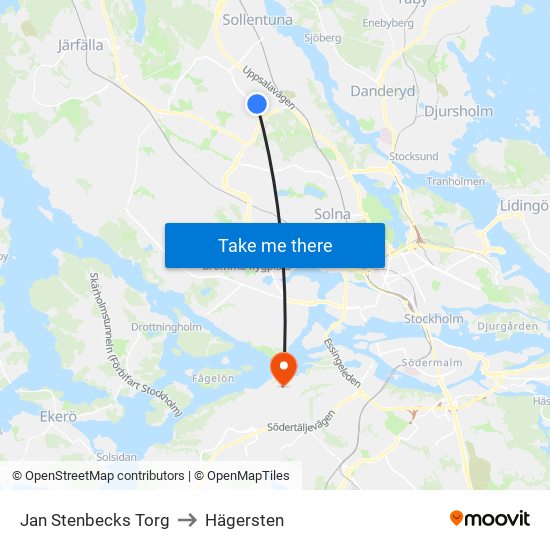 Jan Stenbecks Torg to Hägersten map