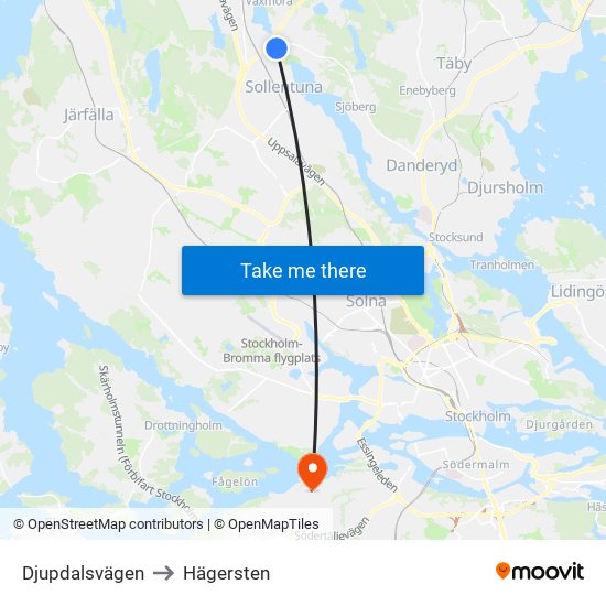 Djupdalsvägen to Hägersten map