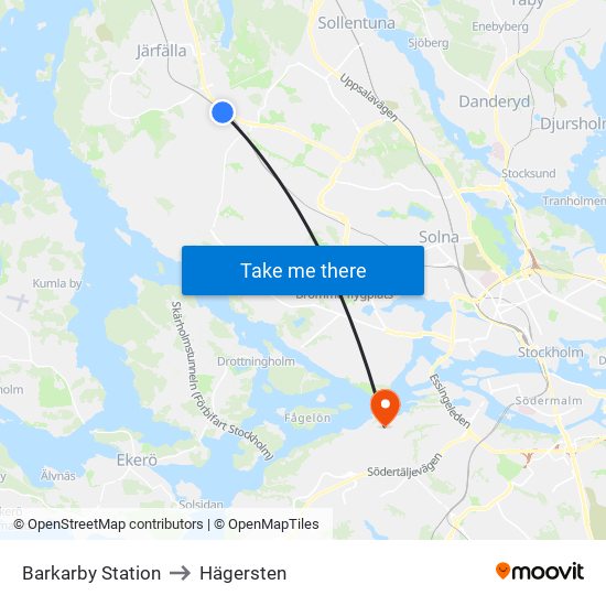 Barkarby Station to Hägersten map