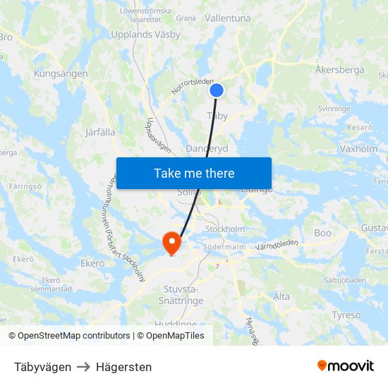 Täbyvägen to Hägersten map