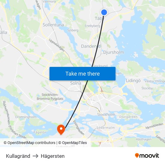 Kullagränd to Hägersten map