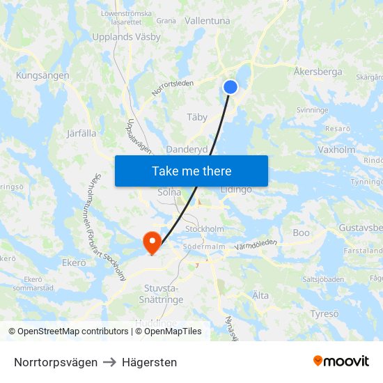 Norrtorpsvägen to Hägersten map