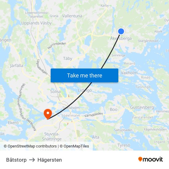 Båtstorp to Hägersten map