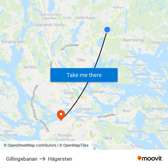 Gillingebanan to Hägersten map