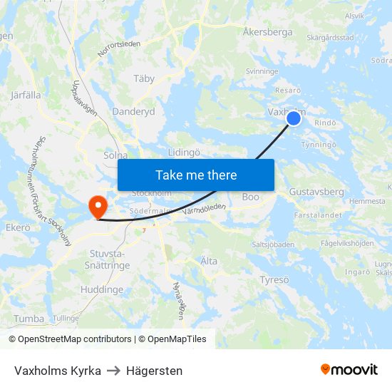 Vaxholms Kyrka to Hägersten map
