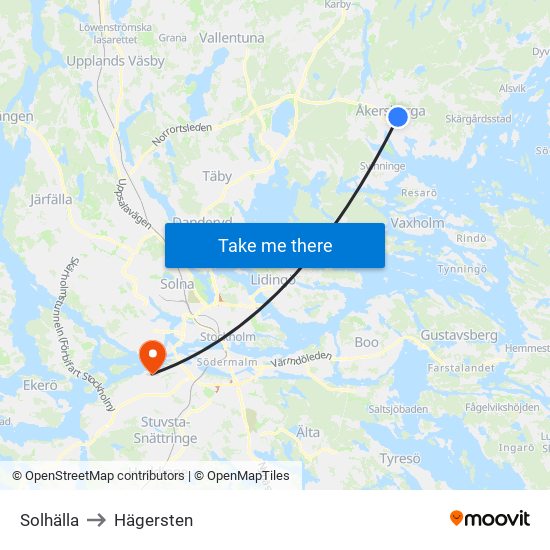 Solhälla to Hägersten map