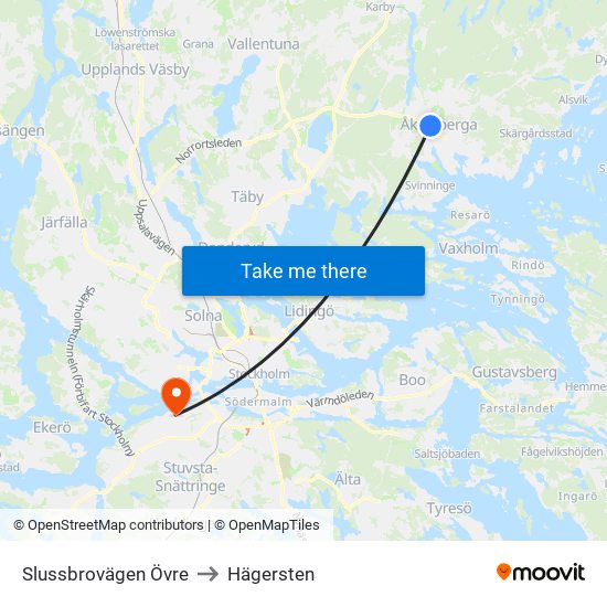 Slussbrovägen Övre to Hägersten map