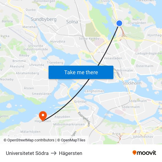 Universitetet Södra to Hägersten map