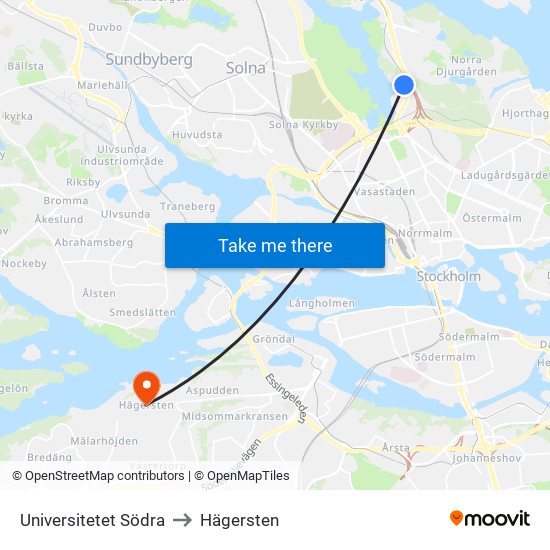 Universitetet Södra to Hägersten map