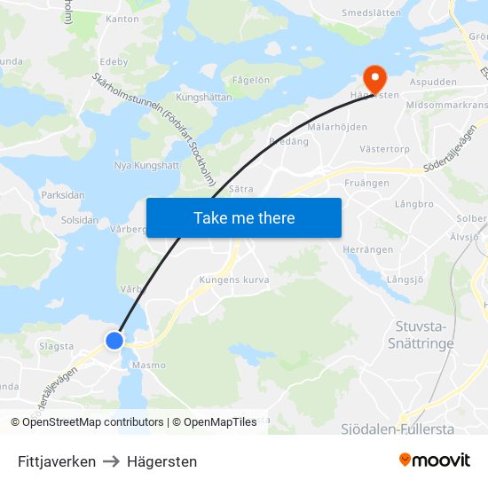Fittjaverken to Hägersten map