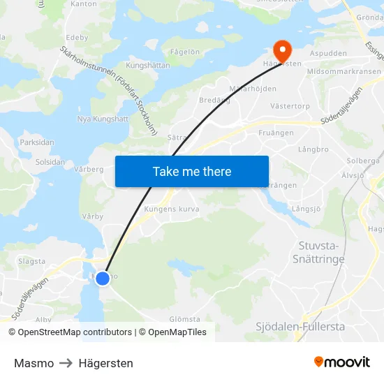 Masmo to Hägersten map