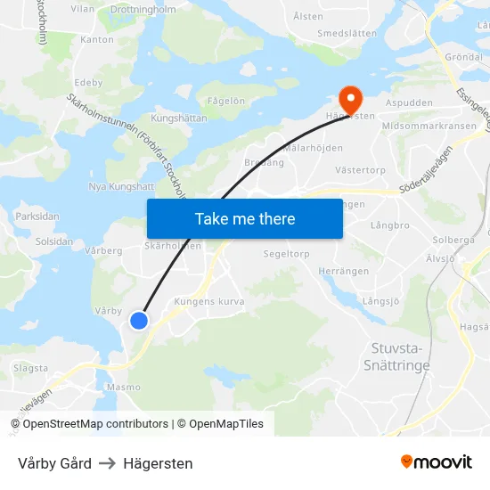 Vårby Gård to Hägersten map