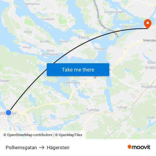 Polhemsgatan to Hägersten map