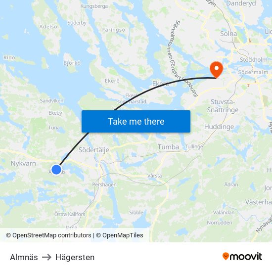 Almnäs to Hägersten map