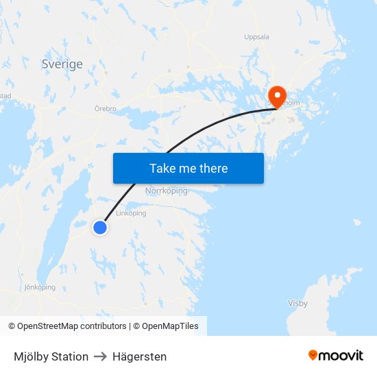 Mjölby Station to Hägersten map