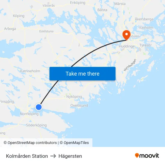 Kolmården Station to Hägersten map