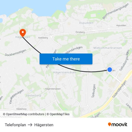 Telefonplan to Hägersten map