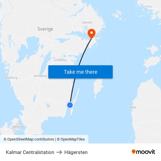 Kalmar Centralstation to Hägersten map