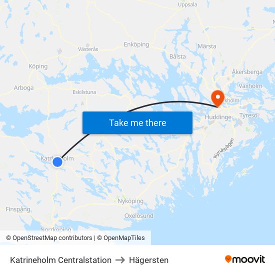 Katrineholm Centralstation to Hägersten map