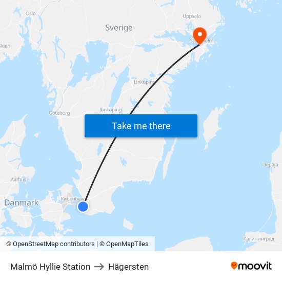 Malmö Hyllie Station to Hägersten map