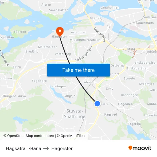 Hagsätra T-Bana to Hägersten map