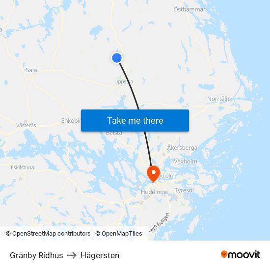 Gränby Ridhus to Hägersten map