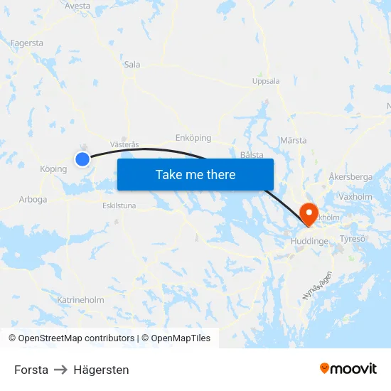 Forsta to Hägersten map