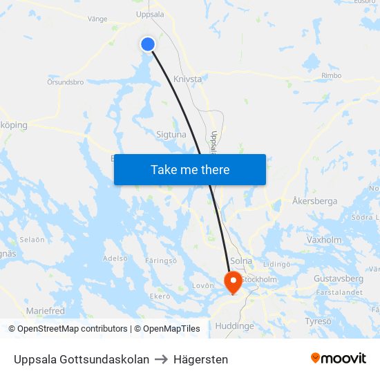 Uppsala Gottsundaskolan to Hägersten map