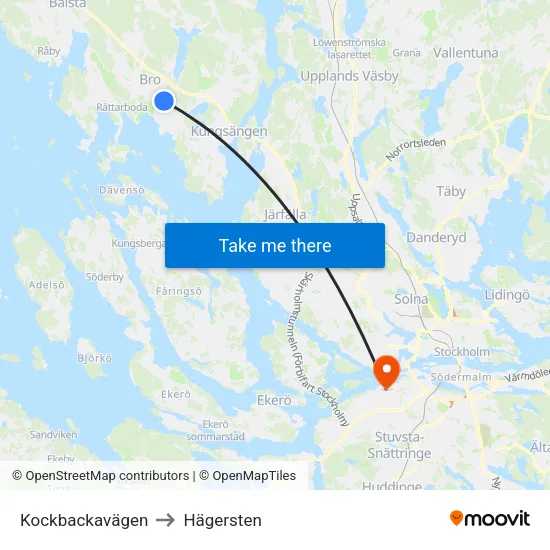 Kockbackavägen to Hägersten map