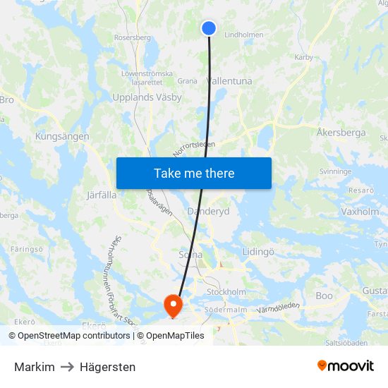 Markim to Hägersten map