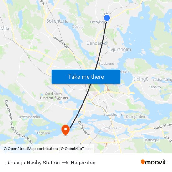 Roslags Näsby Station to Hägersten map