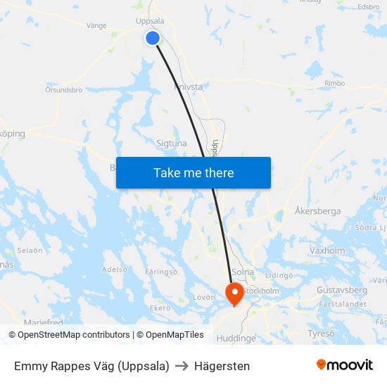 Emmy Rappes Väg (Uppsala) to Hägersten map