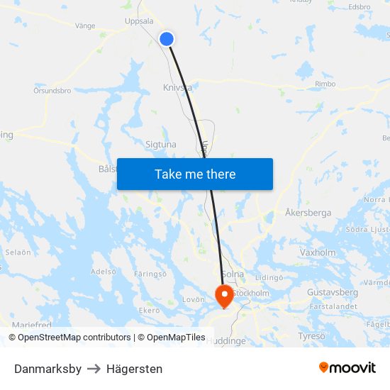 Danmarksby to Hägersten map