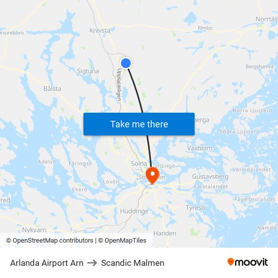 Arlanda Airport Arn to Scandic Malmen map