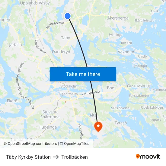 Täby Kyrkby Station to Trollbäcken map