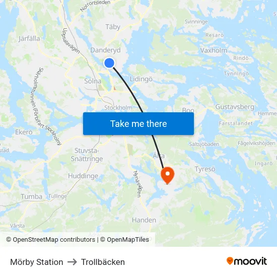 Mörby Station to Trollbäcken map