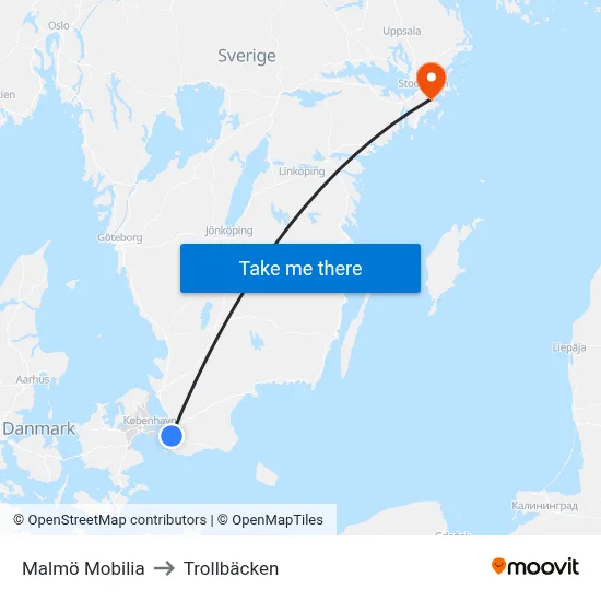 Malmö Mobilia to Trollbäcken map