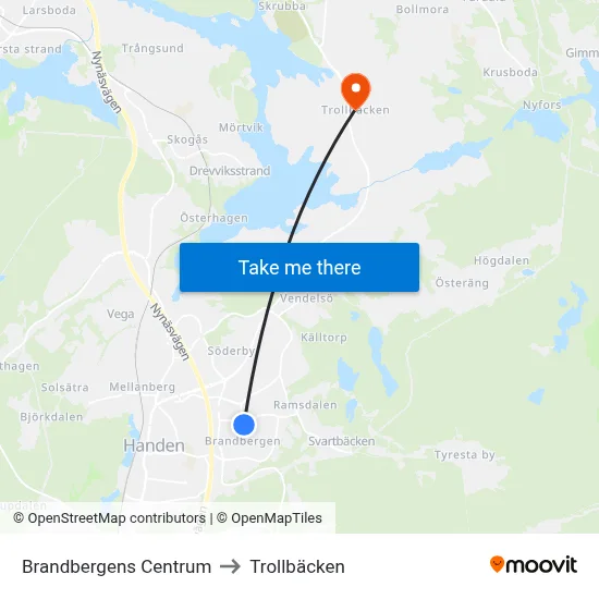 Brandbergens Centrum to Trollbäcken map