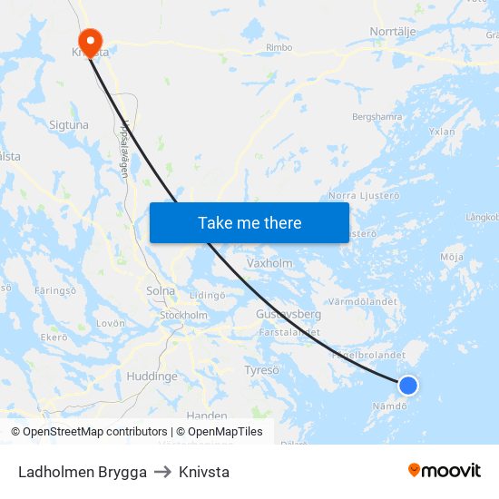Ladholmen Brygga to Knivsta map