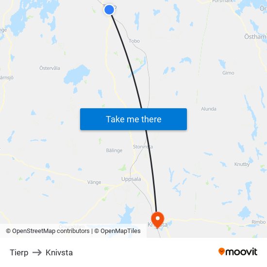 Tierp to Knivsta map